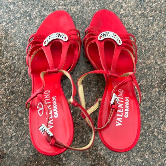 VALENTINO GARAVANI LADIES RED SILVER CRYSTAL HEEL SANDAL-9.5-WEDDING-PARTY-PROM - Picture 3 of 14